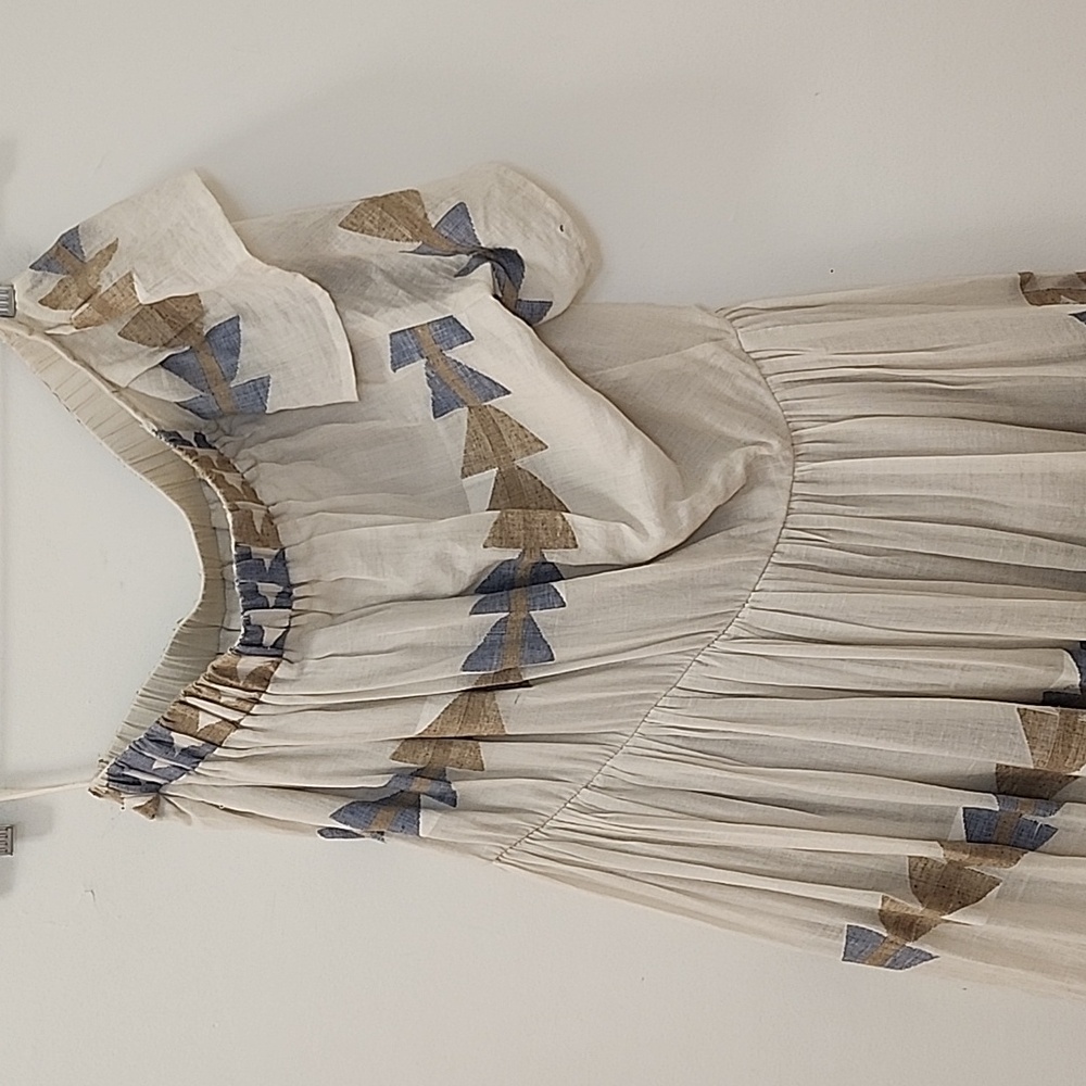 Mirth Paros One Shoulder Maxi Dress in White and Tan Wedding guest Size Large - Picture 9 of 16